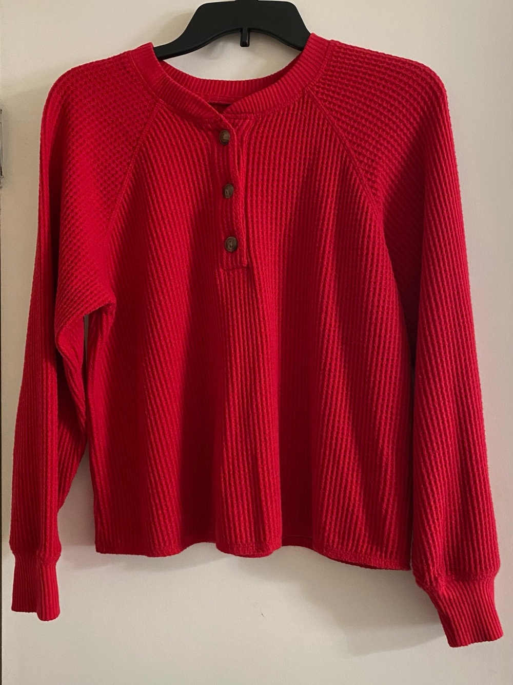 Old Navy Red Ribbed Henley Crewneck Sweater